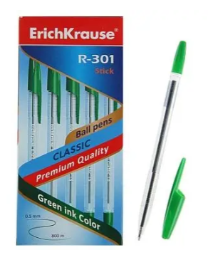 Ручка шариковая ERICH KRAUSE "Classic Stick R-301", 1.0 мм, зеленая
