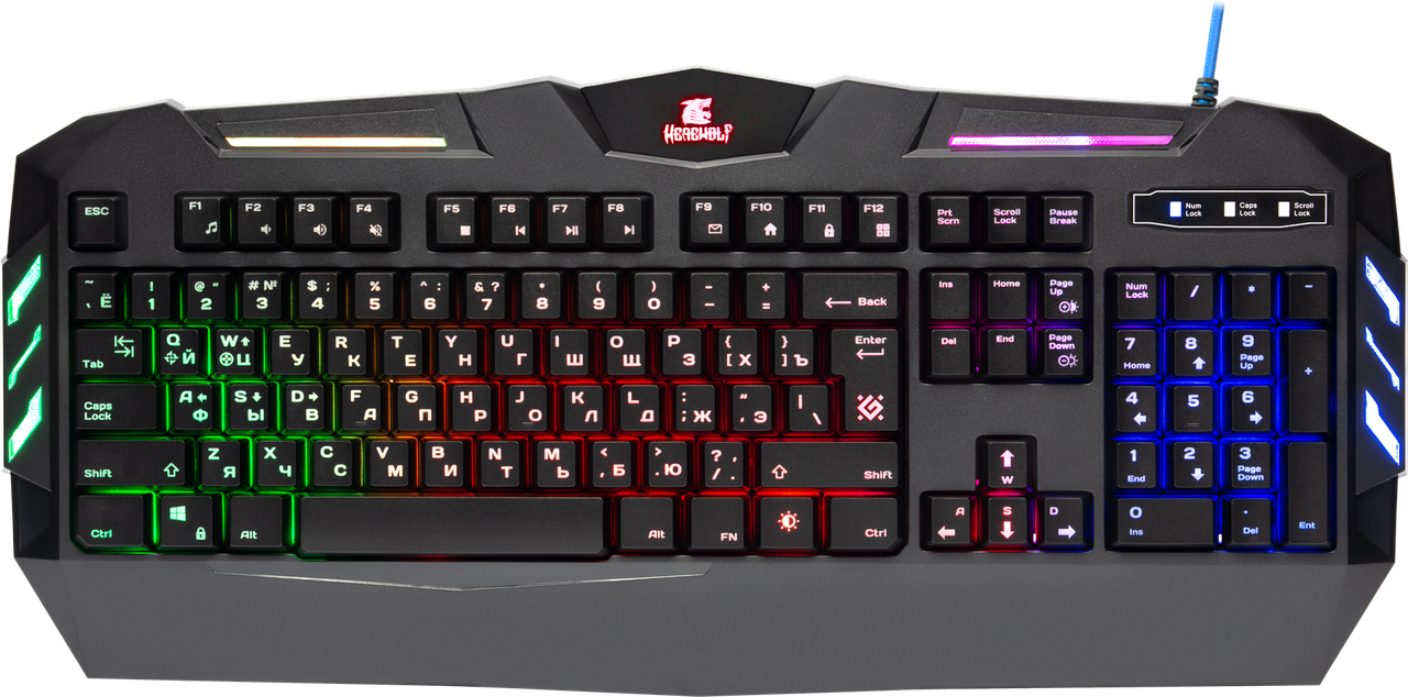 Defender 45120 клавиатура игровая проводная Werewolf GK-120DL RGB подсветка,19 Anti-Ghost