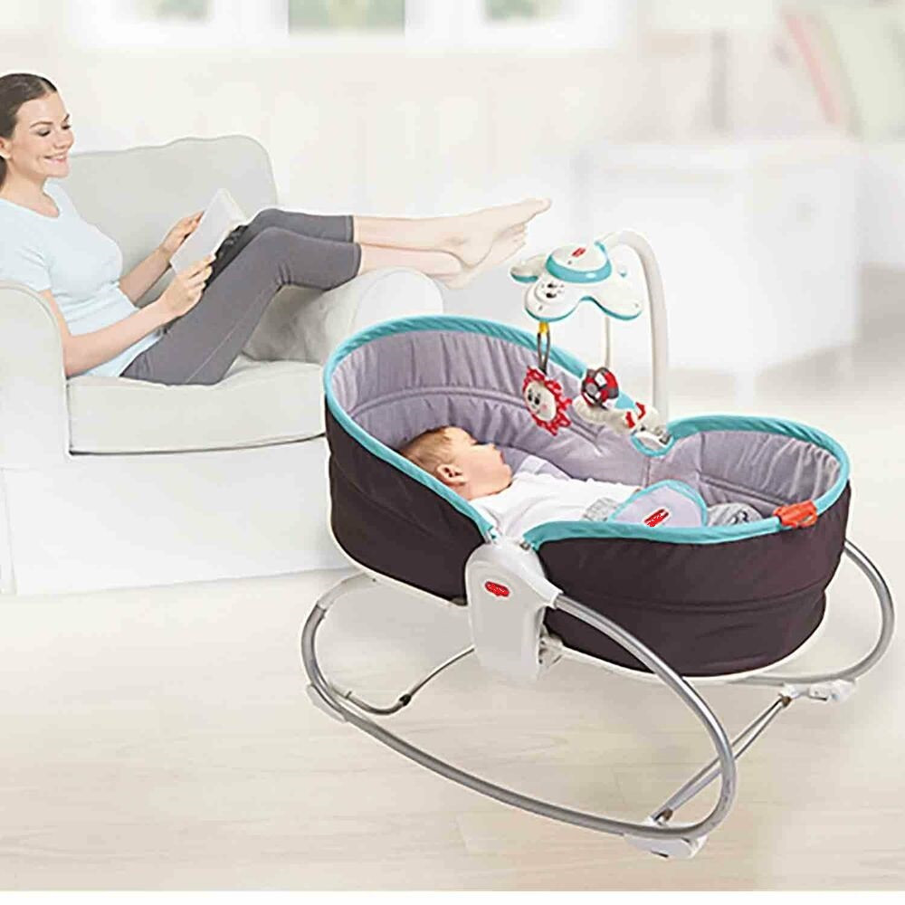 Люлька-баунсер Ibaby Rocker Napper серый с бирюзой - фото 1 - id-p84714302