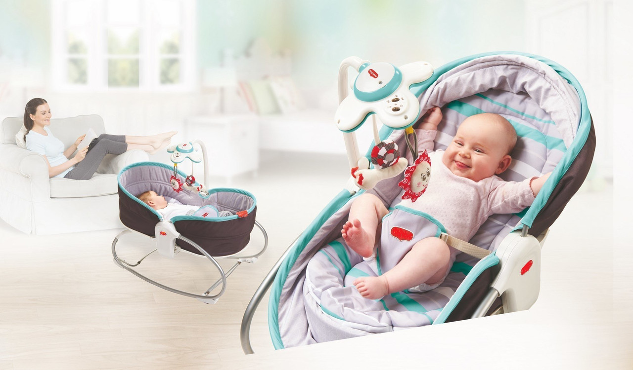 Люлька-баунсер Ibaby Rocker Napper серый с бирюзой - фото 2 - id-p84714302