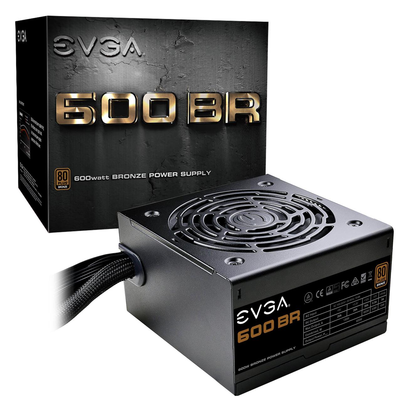Блок питания ATX 600W EVGA 600 BR, Active PFC, вентилятор 12 см, 80+ BRONZE 100-BR-0600-K2
