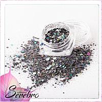 Дизайн для ногтей "Лазерный блеск" "Serebro collection", цвет серый