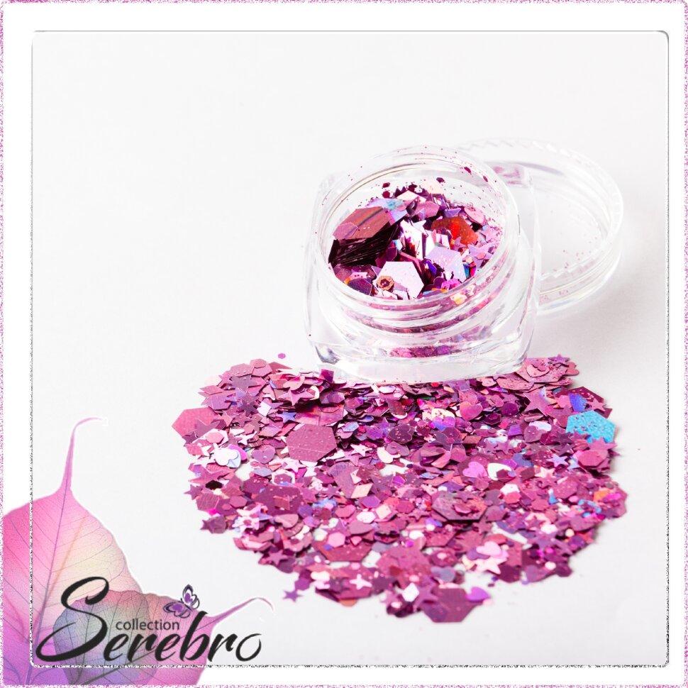 Дизайн для ногтей "Микс пайеток" №4 "Serebro collection", цвет розовый