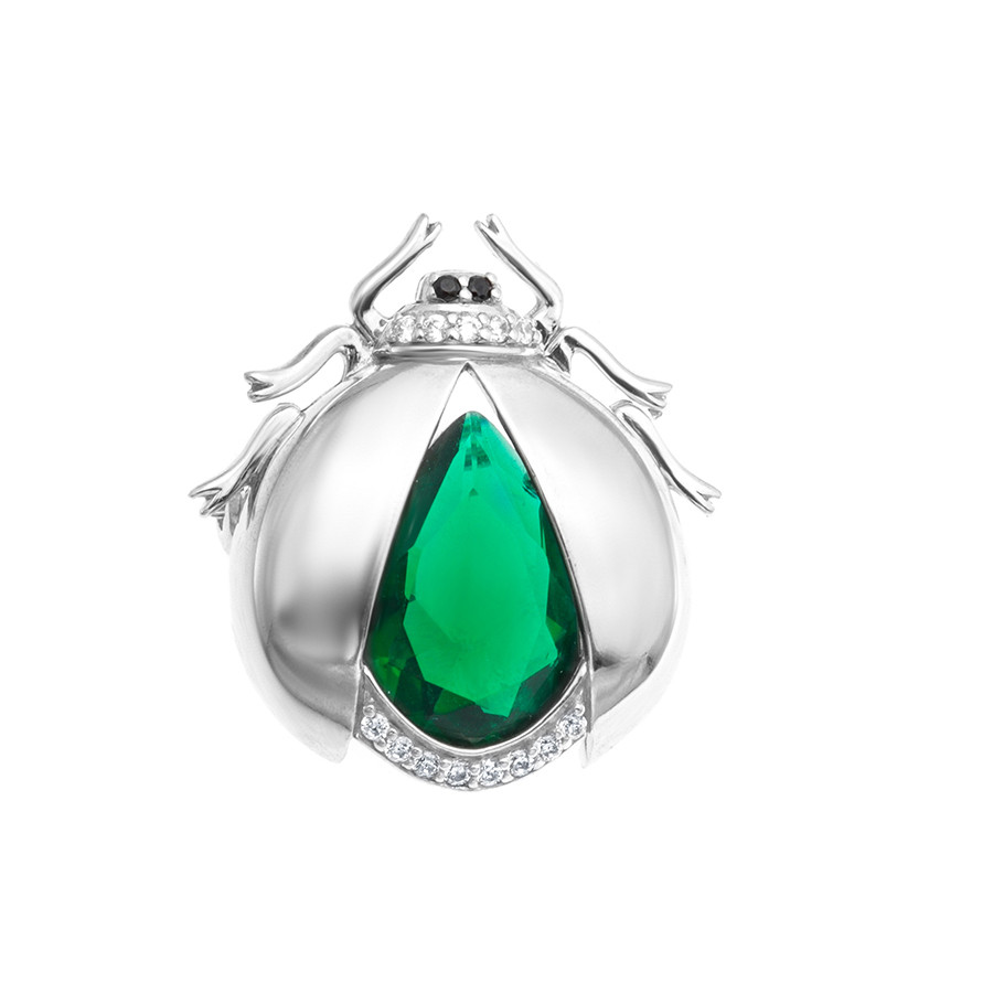 Брошь Pokrovsky серебро с родием, кварц синт., замок-булавка, фауна 2700074-04045