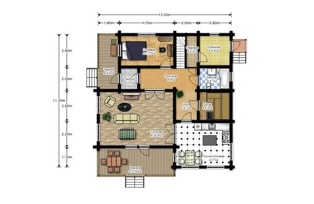 проект двухэтажного дома из бруса с сауной и бильярдной, план двухэтажного дома и строительство под ключ, проектирование и строительство деревянных домов.