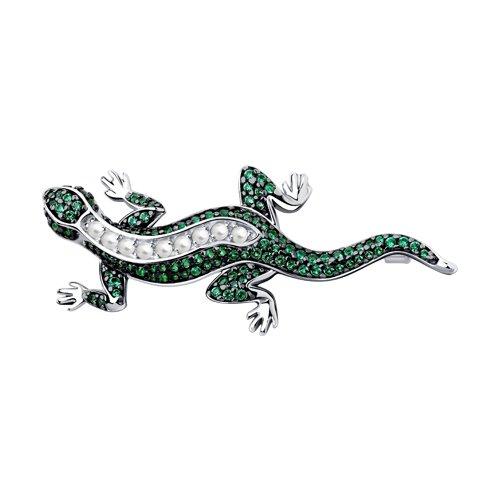 Брошь SOKOLOV серебро с родием, жемчуг swarovski синт. фианит , фауна 94040186