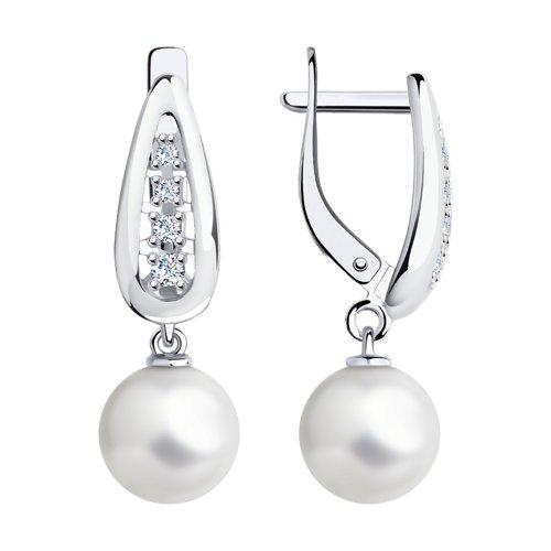Серьги SOKOLOV серебро с родием, жемчуг swarovski синт. фианит , "каратник" 94022911