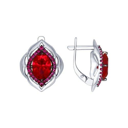 Серьги из серебра с корундами рубиновыми (синт.) и красными фианитами SOKOLOV 84020029 покрыто родием,с