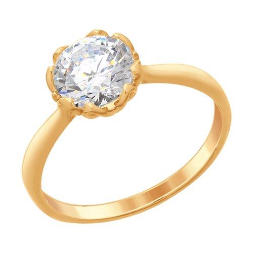 Кольцо SOKOLOV серебро с позолотой, фианит swarovski 89010102 размеры - 17 17,5 18,5 19 19,5