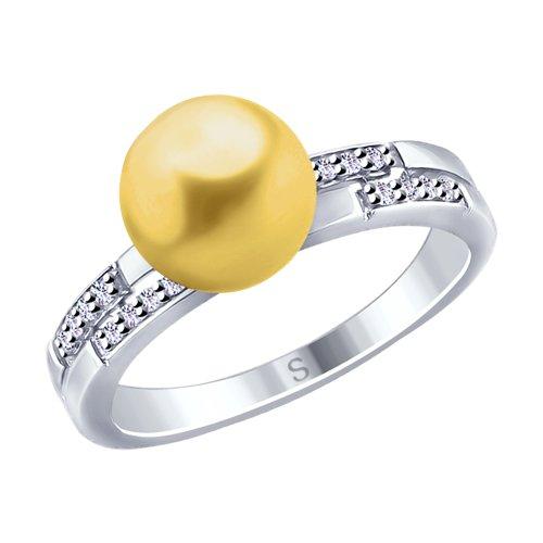 Кольцо SOKOLOV серебро с родием, жемчуг swarovski синт. фианит 94012678 размеры - 17 19 19,5