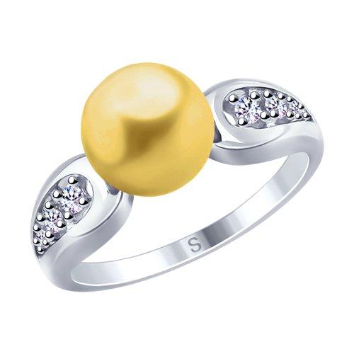 Кольцо SOKOLOV серебро с родием, жемчуг swarovski синт. фианит 94012679 размеры - 17 19,5
