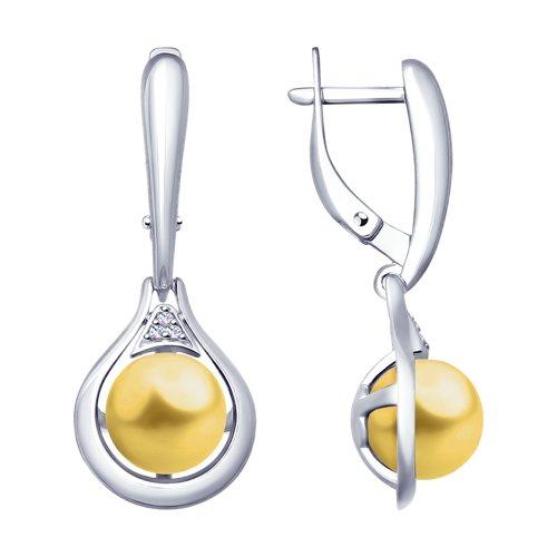 Серьги SOKOLOV серебро с родием, жемчуг swarovski синт. фианит 94023017