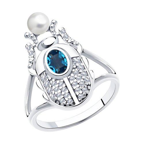 Кольцо SOKOLOV серебро с родием, жемчуг swarovski синт. кристалл swarovski фианит , "halo" 94013130 размеры