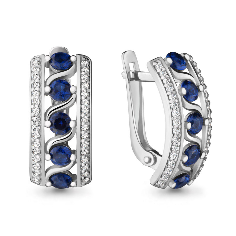 Серьги Aquamarine серебро с родием, нано сапфир фианит, дорожка 45726Б.5