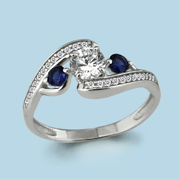 Кольцо Aquamarine серебро с позолотой, нано сапфир, многокаменка 64200Б.6