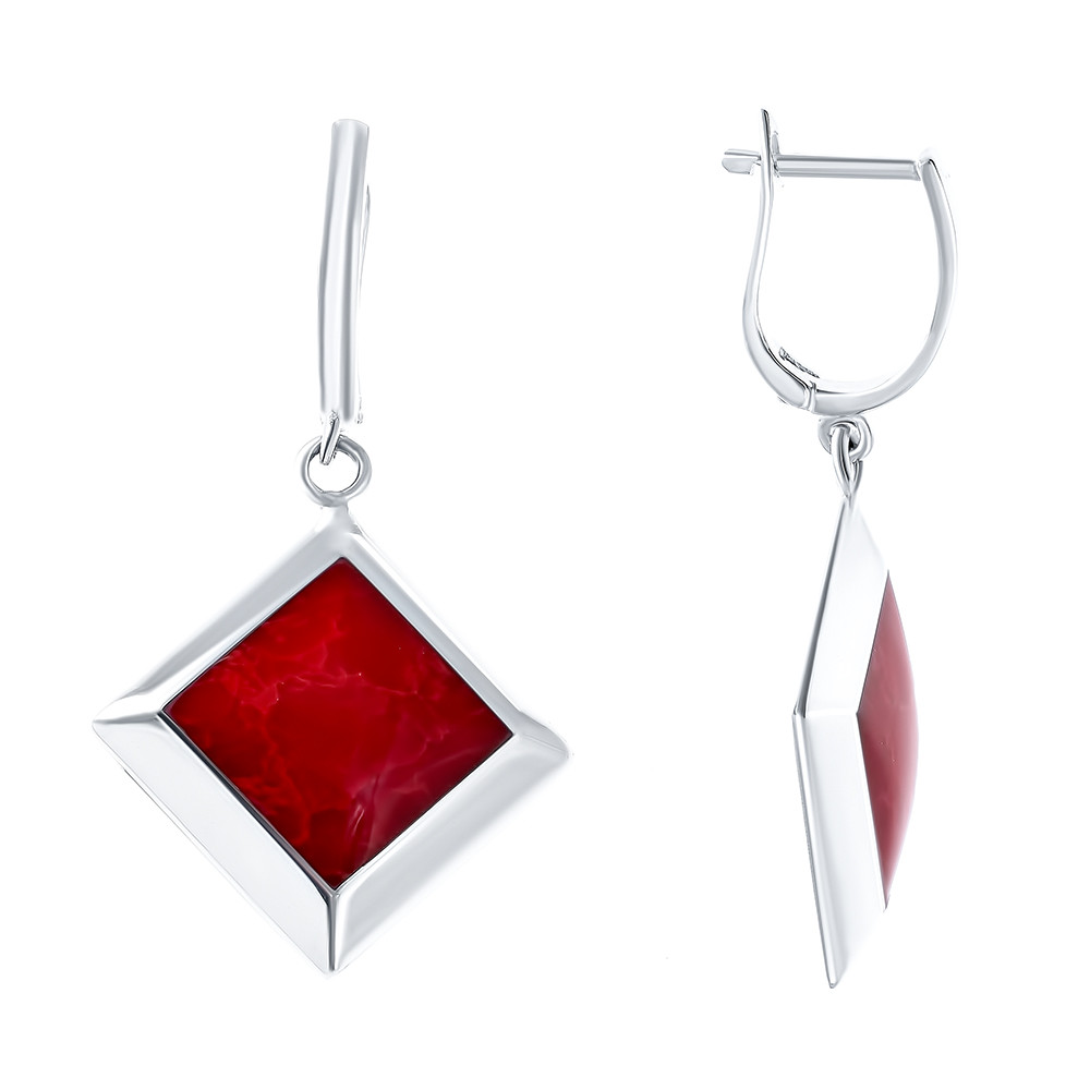 Серьги Teosa серебро без покрытия, коралл, квадрат JE20073-CR