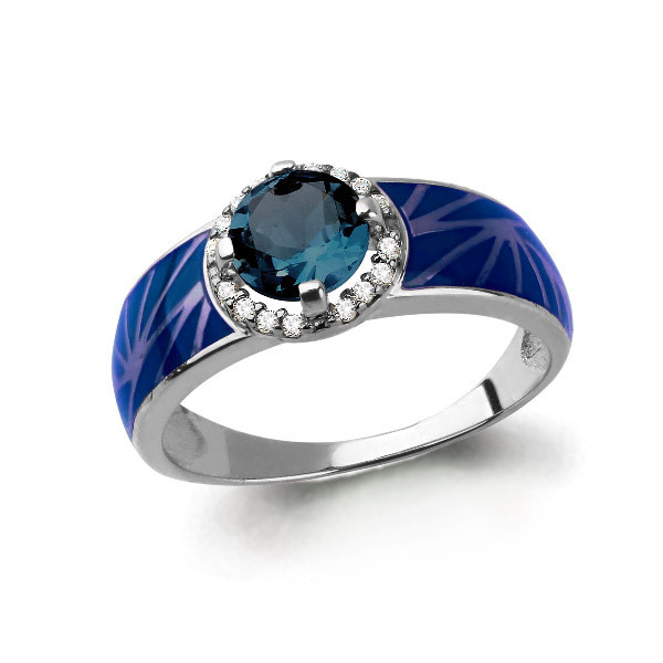 Кольцо Aquamarine серебро с родием, топаз лондон фианит, "halo" 6565008А.5