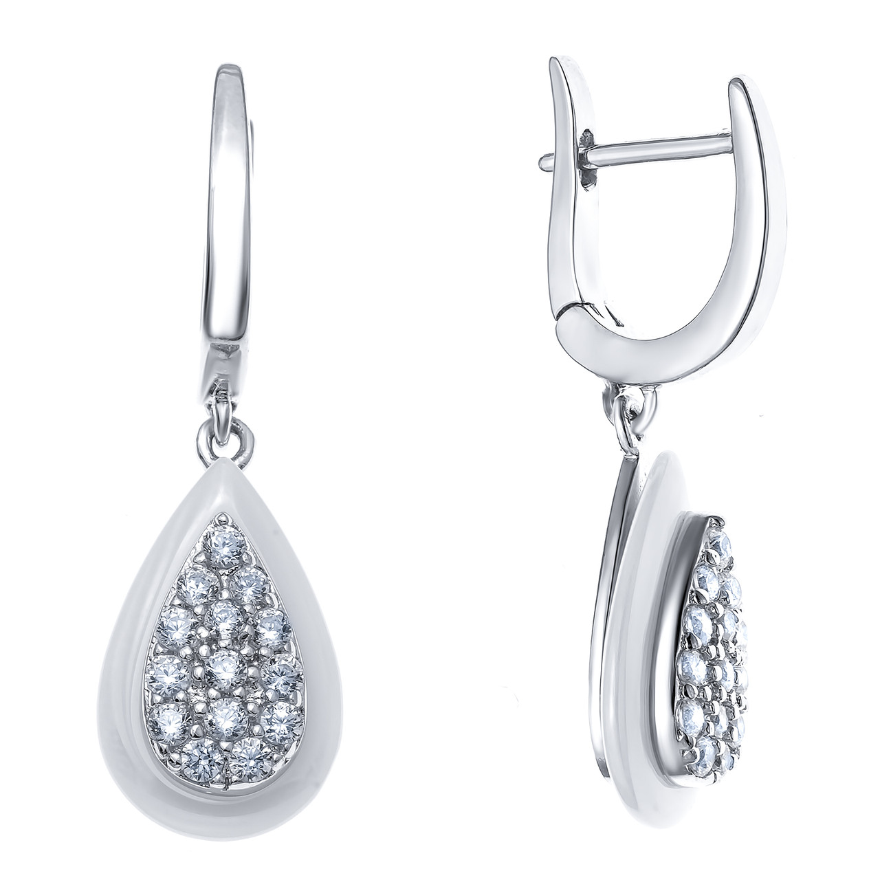 Серьги Teosa серебро с родием, керамика фианит, капля ZCE-2274-W
