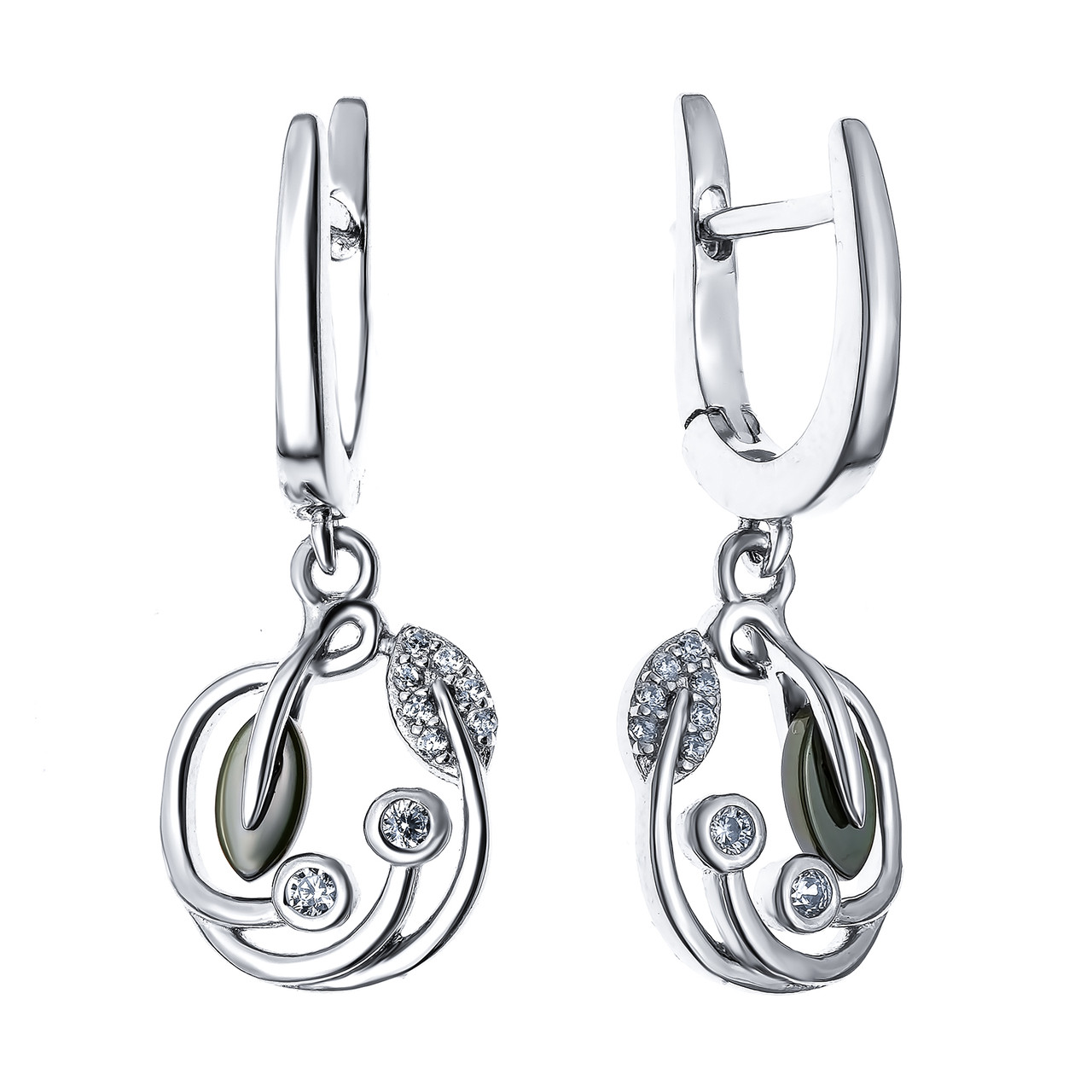 Серьги Teosa серебро с родием, керамика фианит, флора ZCE-2253-O