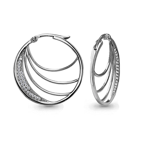 Серьги конго из серебра Фианит Aquamarine 45705А.5 серебро с родием