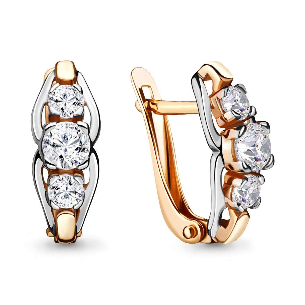 Серьги Aquamarine серебро с позолотой, фианит сваровски, дорожка 43428#