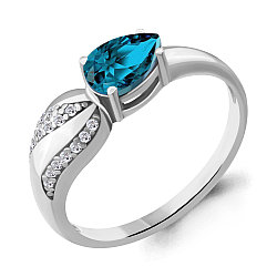 Серебряное кольцо, Топаз Свисс Блю, Фианит Aquamarine 6904105А.5 покрыто  родием
