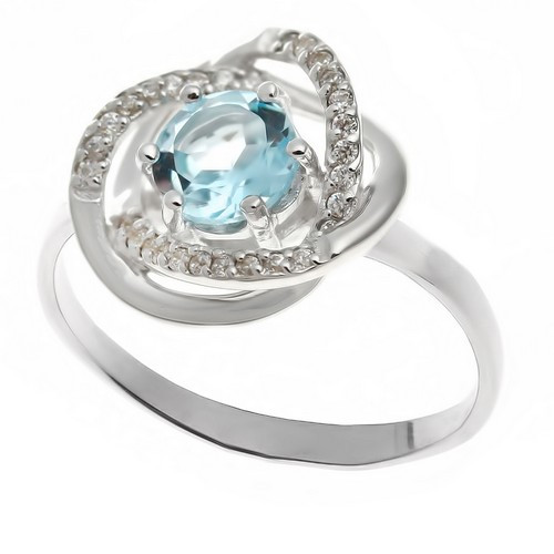 Кольцо ЮК "Серебро" серебро с родием, топаз фианит, , "halo" KR140094-T размеры - 17