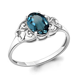 Серебряное кольцо  Топаз Лондон Блю Aquamarine 6576008.5 покрыто  родием