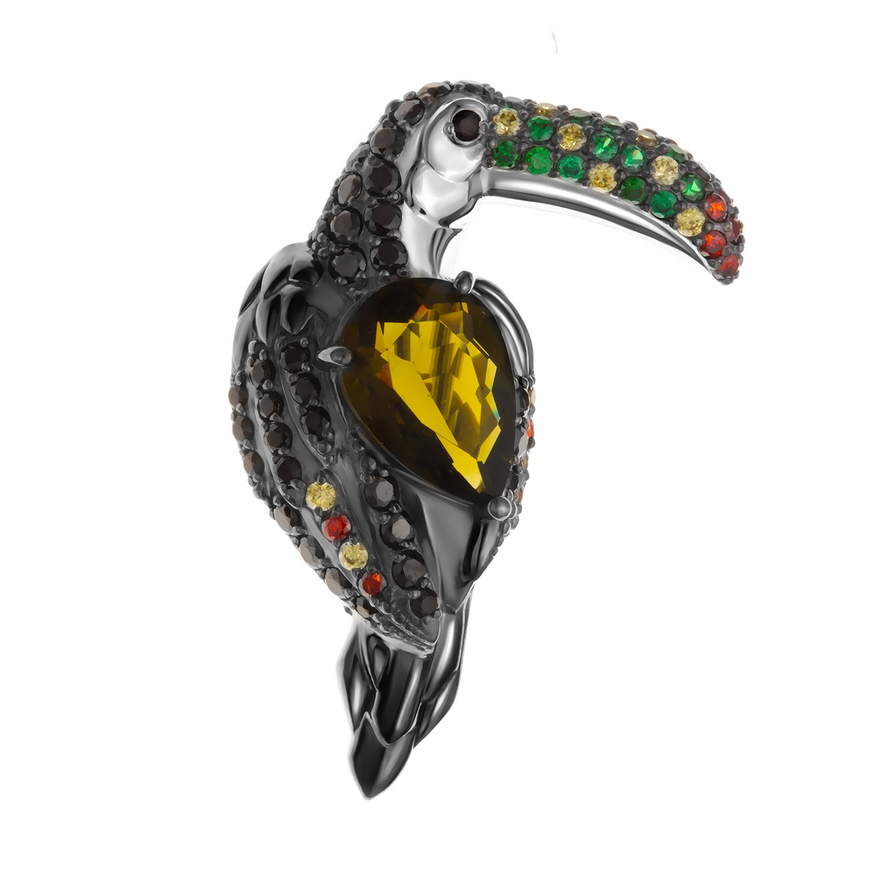 Брошь Teosa серебро с родием, турмалин фианит фианит, фауна Бш625-5335М17