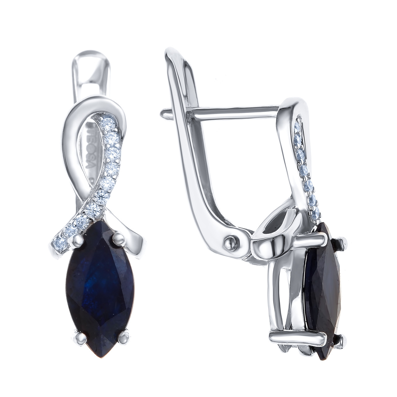 Серебряные серьги с фианитом и сапфиром нат. (u) Teosa E-DRGR00936-SP
