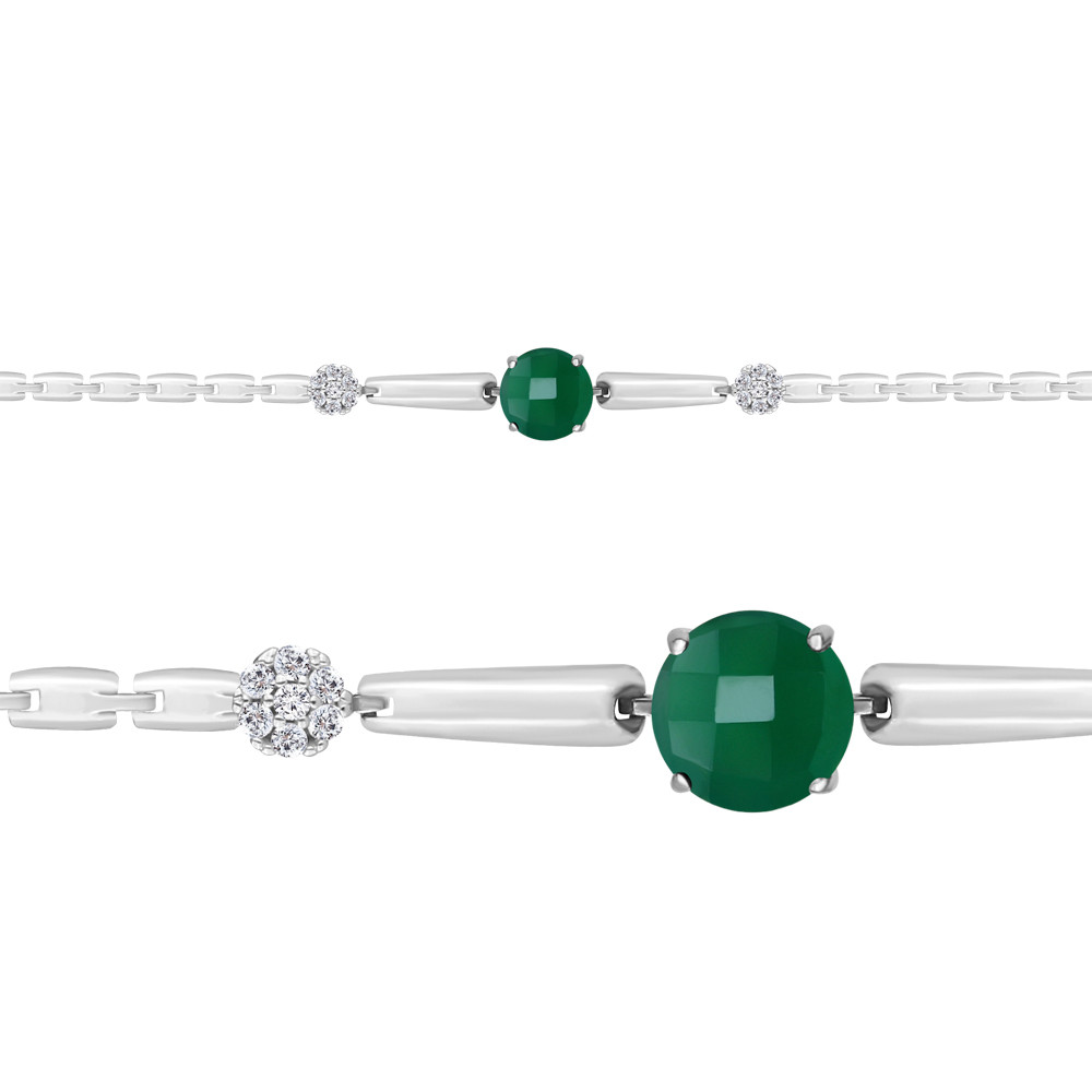 Серебряный браслет классический Агат зеленый Фианит Aquamarine 7443509А.5 покрыто родием - фото 1 - id-p54621186