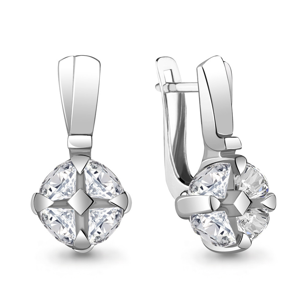 Серьги серебряные классические Aquamarine 48127А.5 покрыто родием коллекц. Supreme