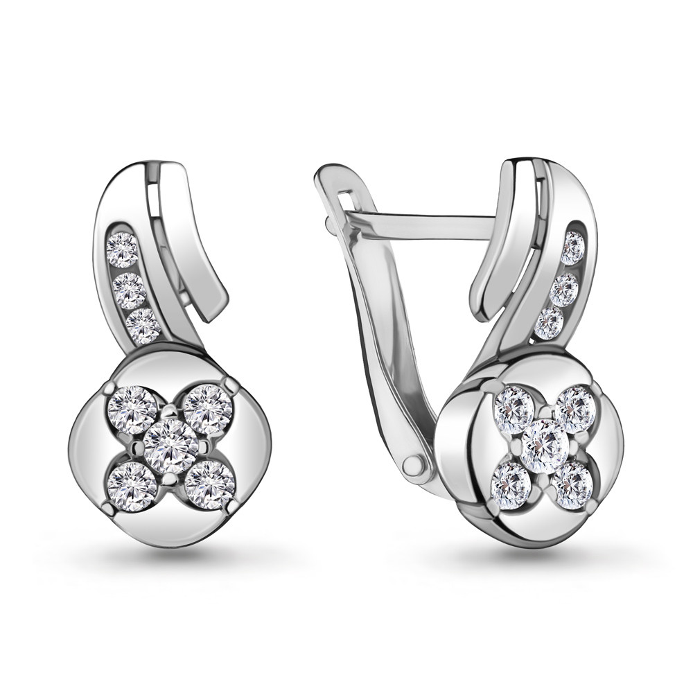 Серьги Aquamarine серебро с родием, фианит, фантазия 48074А.5