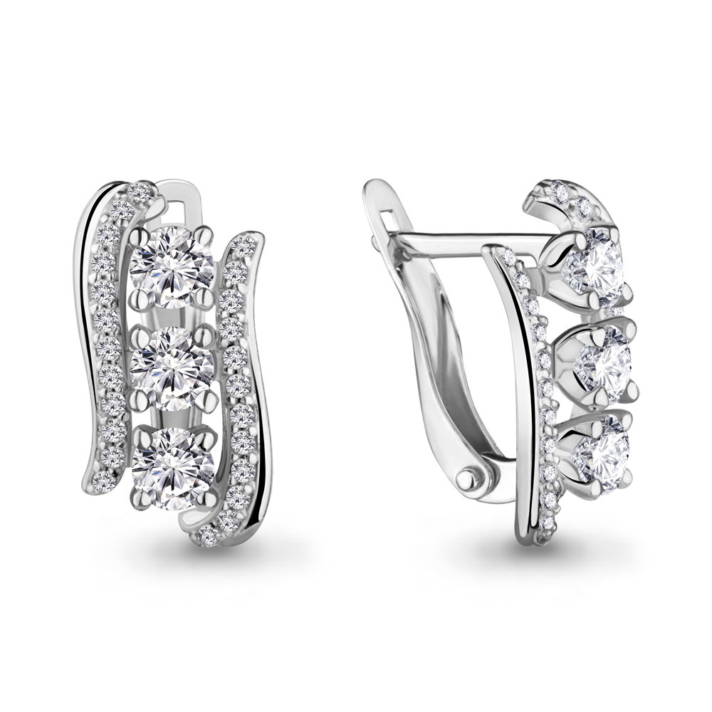 Серьги Aquamarine серебро с родием, фианит, с английским замком, геометрия 44034А.5