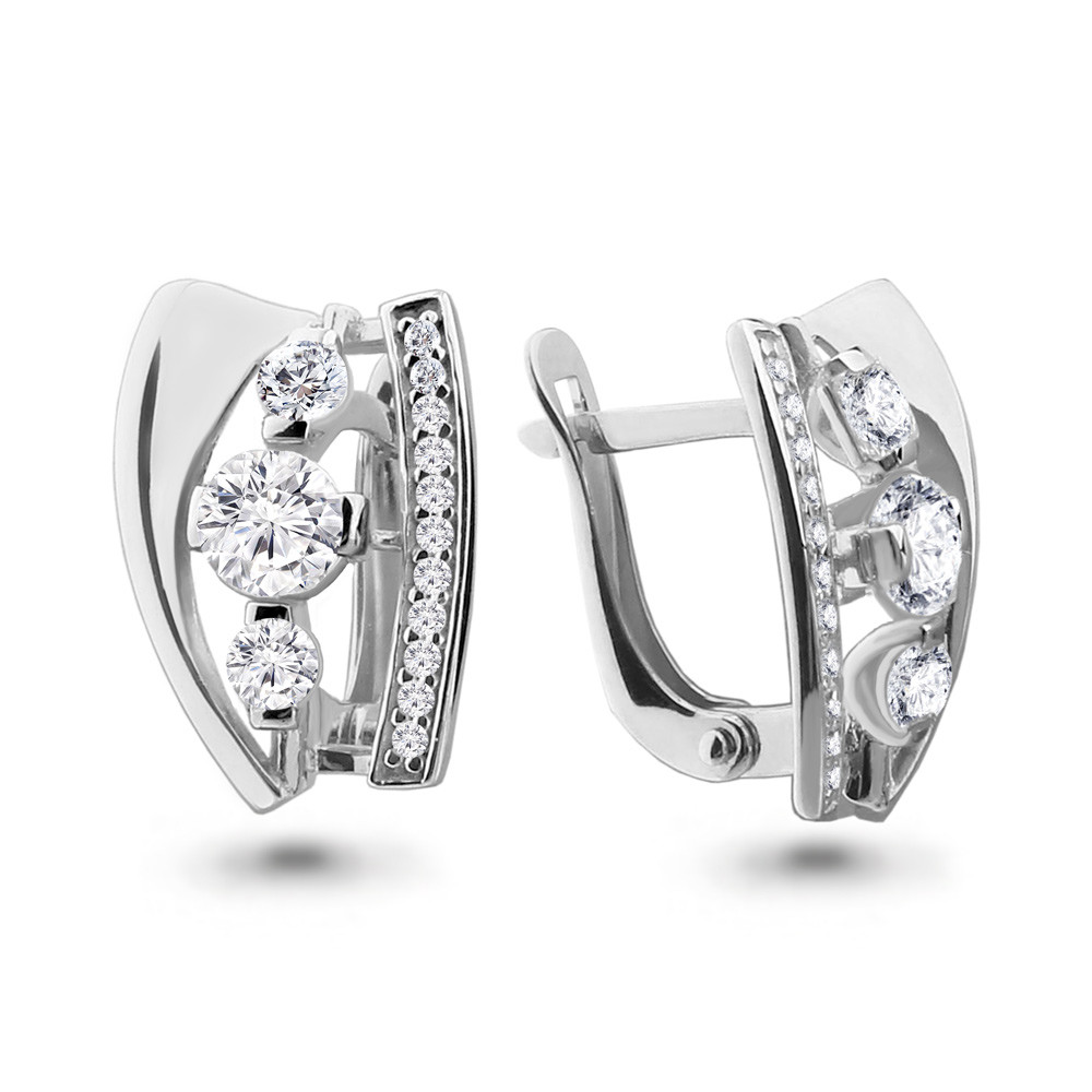 Серьги Aquamarine серебро с родием, фианит, фантазия 46333А