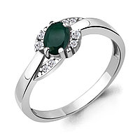 Кольцо из серебра Агат зеленый Фианит Aquamarine 6920109А.5 покрыто родием