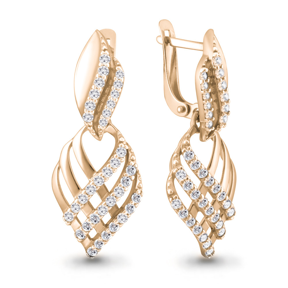 Серьги Aquamarine серебро с позолотой, фианит, "линии" 46203А#