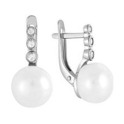 Серьги из серебра с фианитом и жемчугом культ. Teosa 290-5-783Р