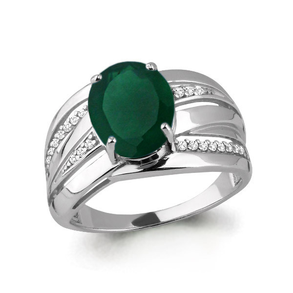 Кольцо Aquamarine серебро с родием, агат зеленый фианит, "halo" 6579209А