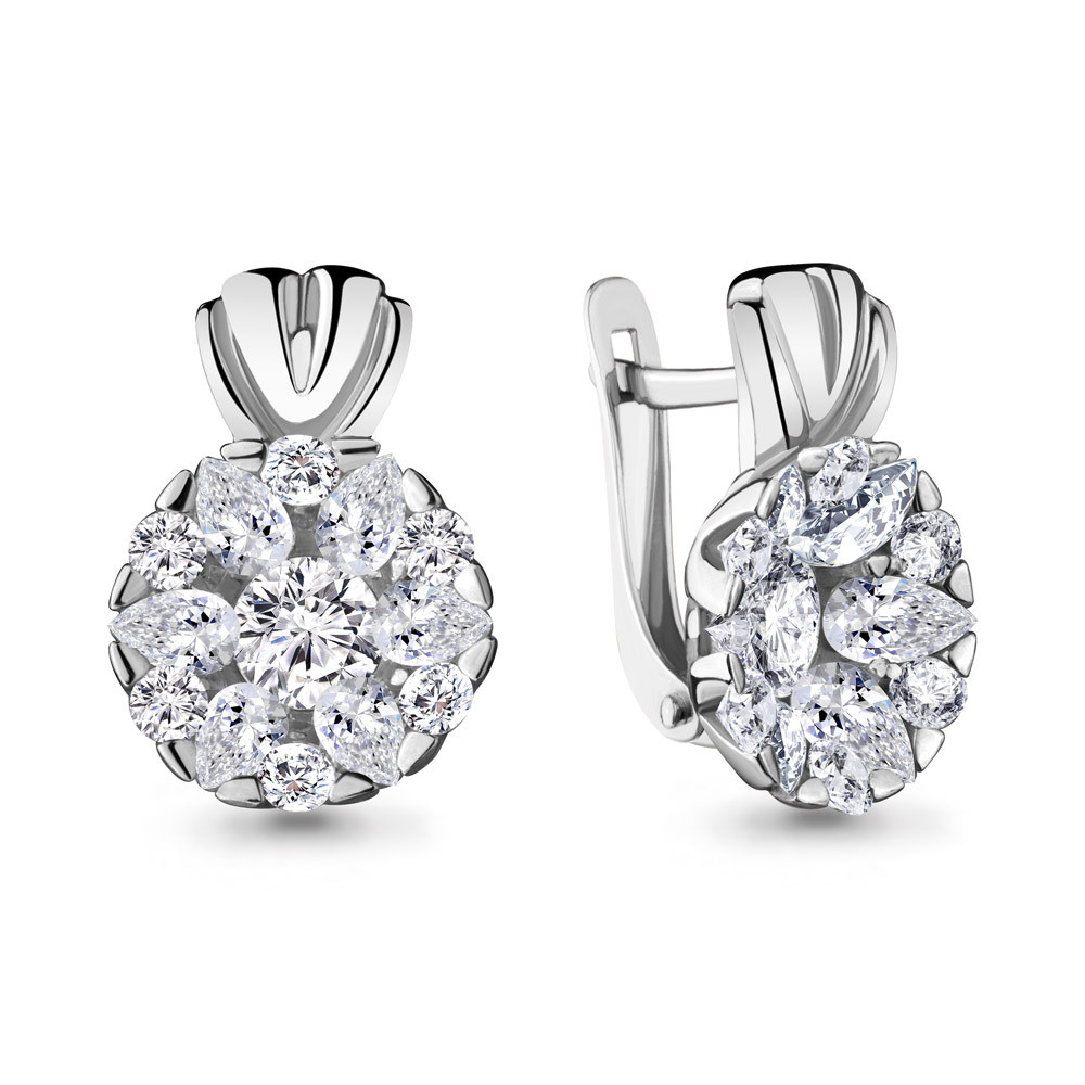 Серьги Aquamarine серебро с родием, фианит, фантазия 48112А.5