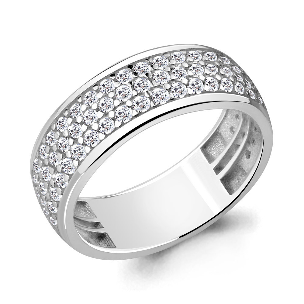 Серебряное обручальное кольцо Фианит Aquamarine 60975А.5 покрыто родием коллекц. Love story - фото 1 - id-p68381929