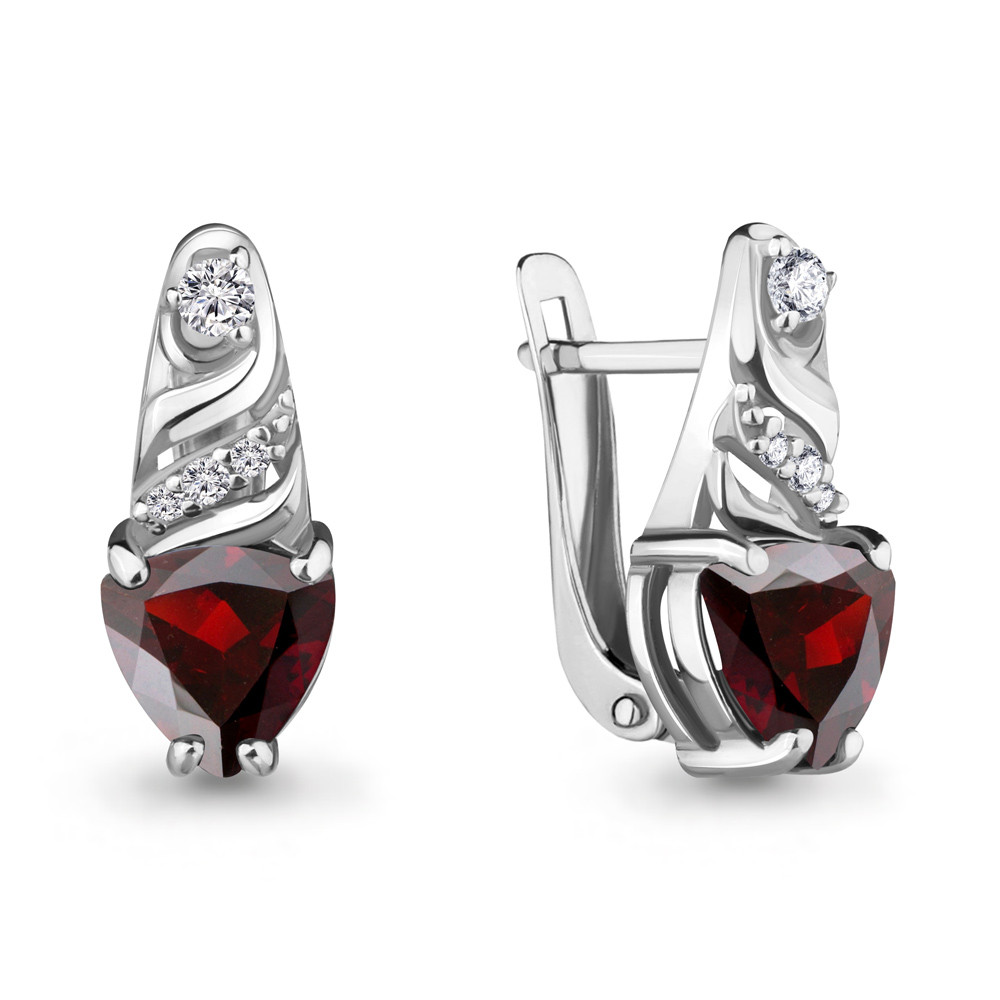 Серебряные серьги  Гранат  Фианит Aquamarine 4469903А.5 серебро с родием, с английским замком, фото 1