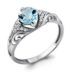Кольцо серебряное классическое  Топаз Скай Блю  Фианит Aquamarine 6399302А.5 покрыто  родием