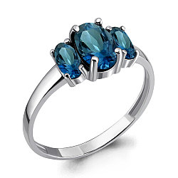 Кольцо серебряное классическое, Топаз Лондон Блю Aquamarine 6535408.5 покрыто  родием