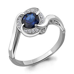 Серебряное кольцо, Фианит, Наносапфир Aquamarine 63984Б.5 покрыто  родием коллекц. Клеопатра
