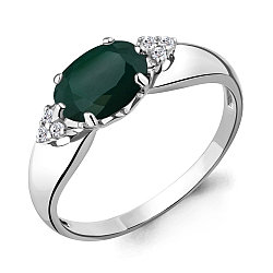 Серебряное кольцо, Агат зеленый, Фианит Aquamarine 6914709А.5 покрыто  родием