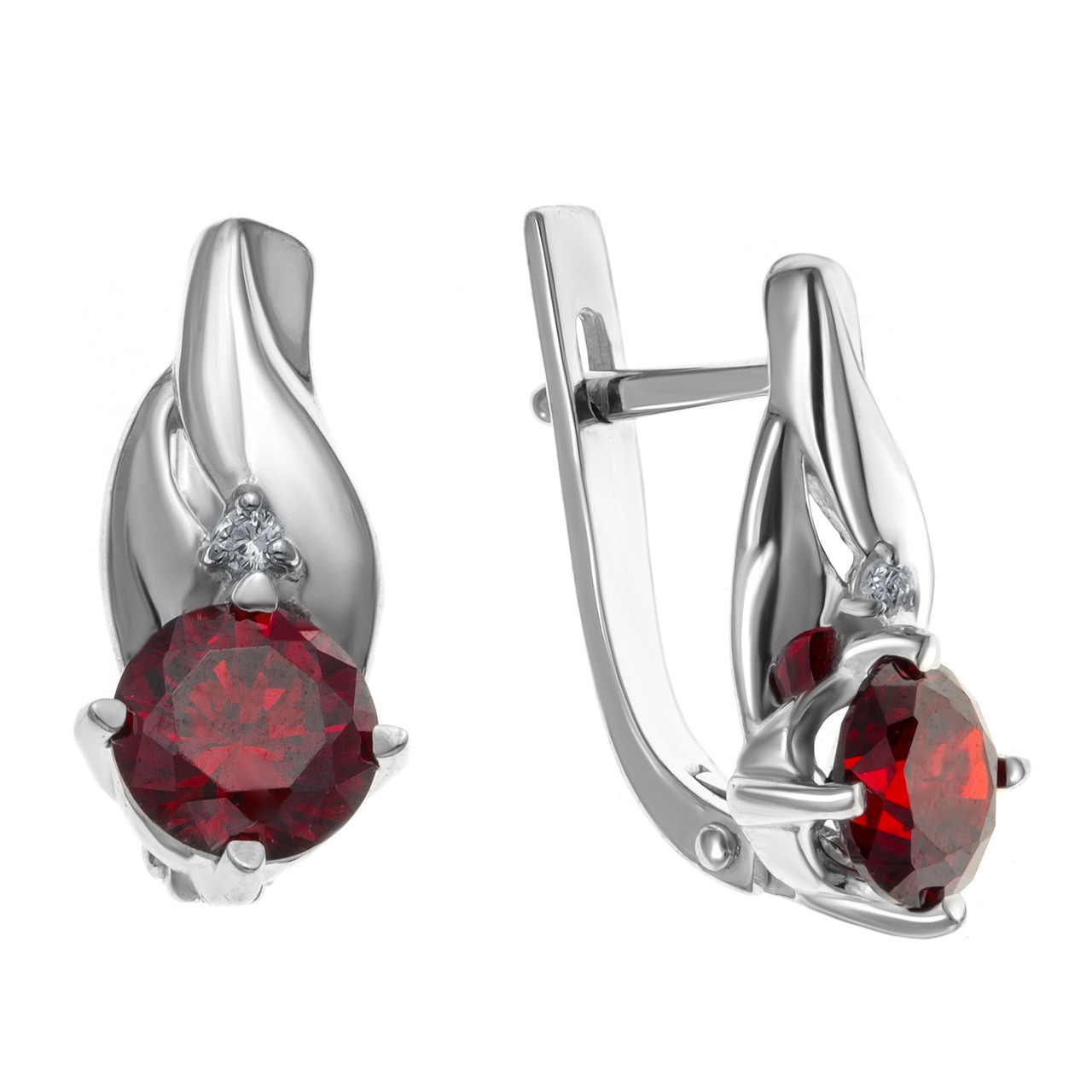 Серьги Teosa серебро с родием, фианит, с английским замком, "каратник" 2000-0086-GR