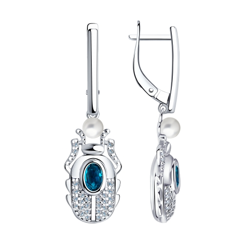 Серьги SOKOLOV серебро с родием, жемчуг swarovski синт. кристалл swarovski фианит , фауна 94024036