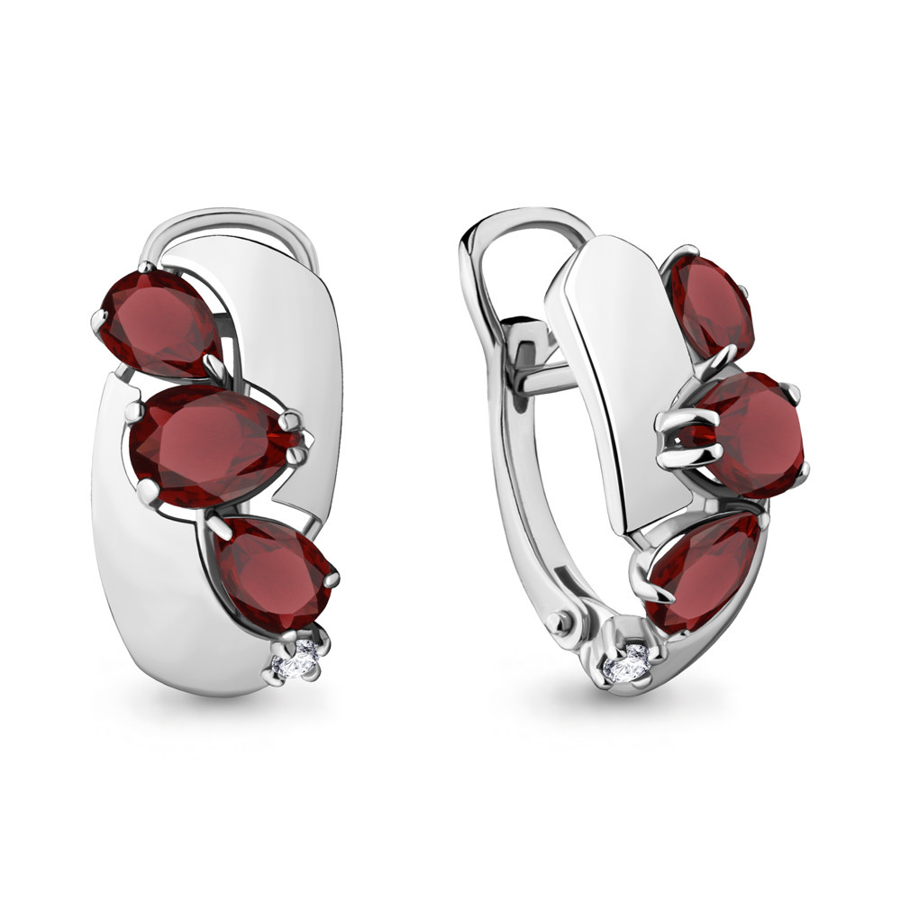 Серьги Aquamarine серебро с родием, гранат фианит, с английским замком, дорожка 4490203.5