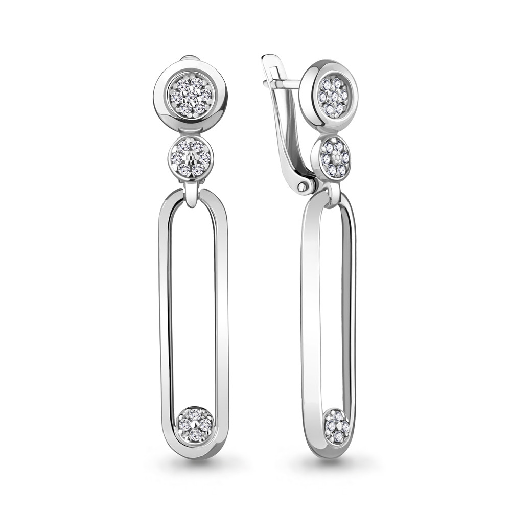 Серьги Aquamarine серебро с родием, фианит, круг 48166А.5